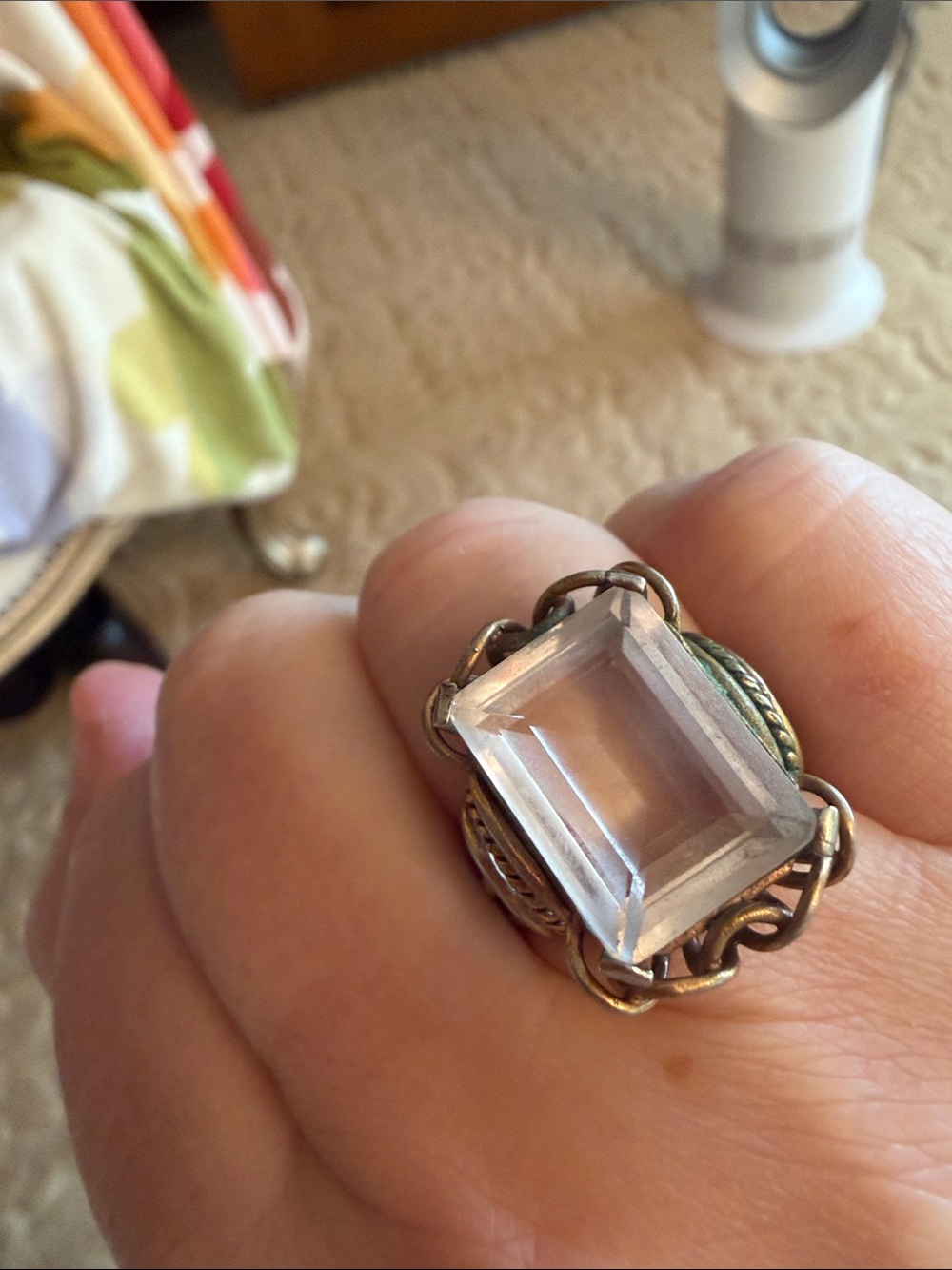 Vintage-Style Clear quartz Statement Ring Gold plated classic